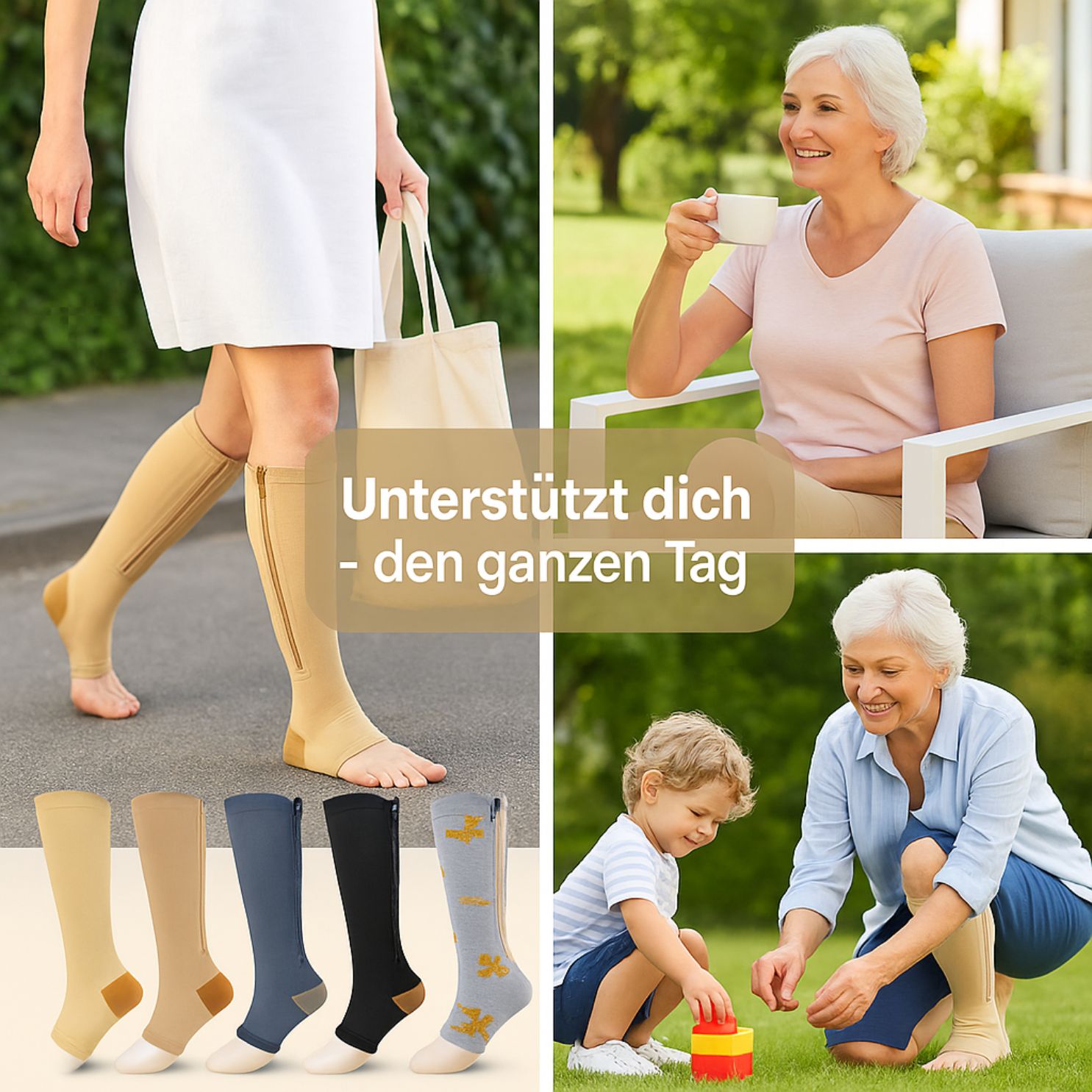 popyy® Kompressionsstrümpfe mit Reißverschluss und offene Zehen