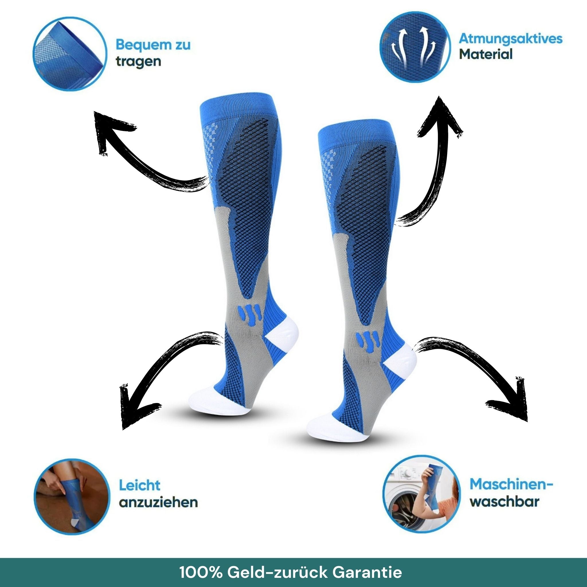 Kompressionsstrümpfe für schmerzfreie Beine und Füße, Grün