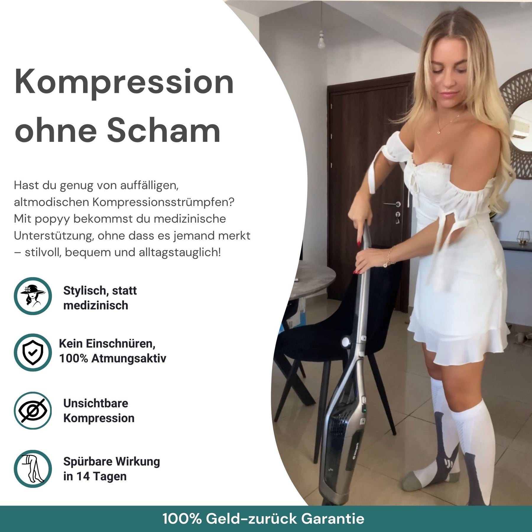 popyy Kompressionsstrümpfe für schwere, schmerzende Beine