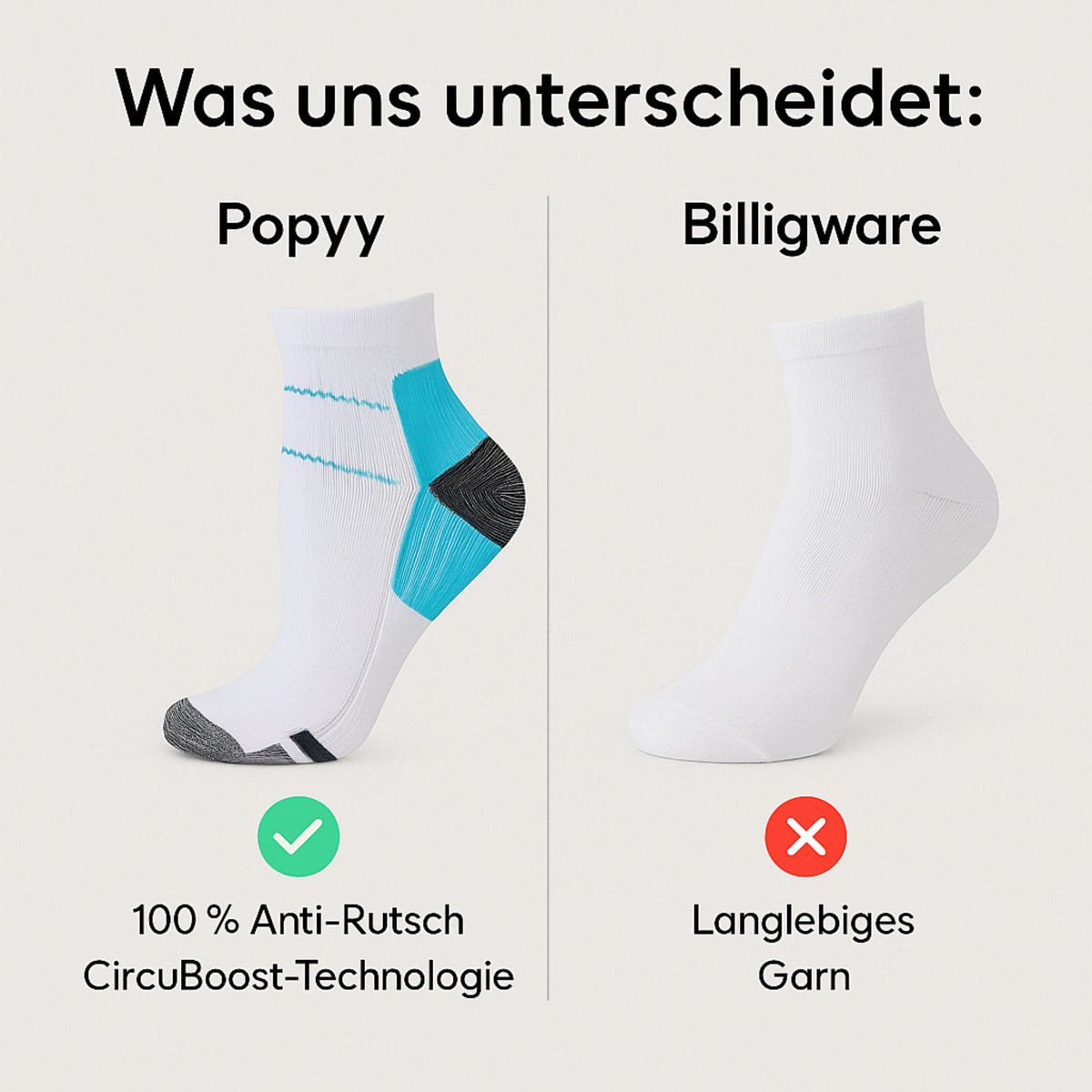 popyy® kurze Kompressionssocken für schmerzfreie Füße