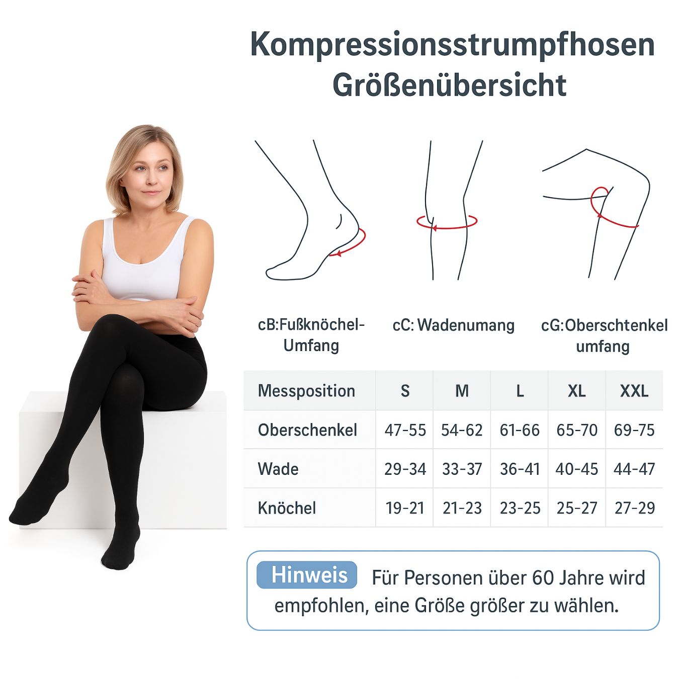 popyy® Kompressionsstrumpfhose für aktive Frauen ab 60