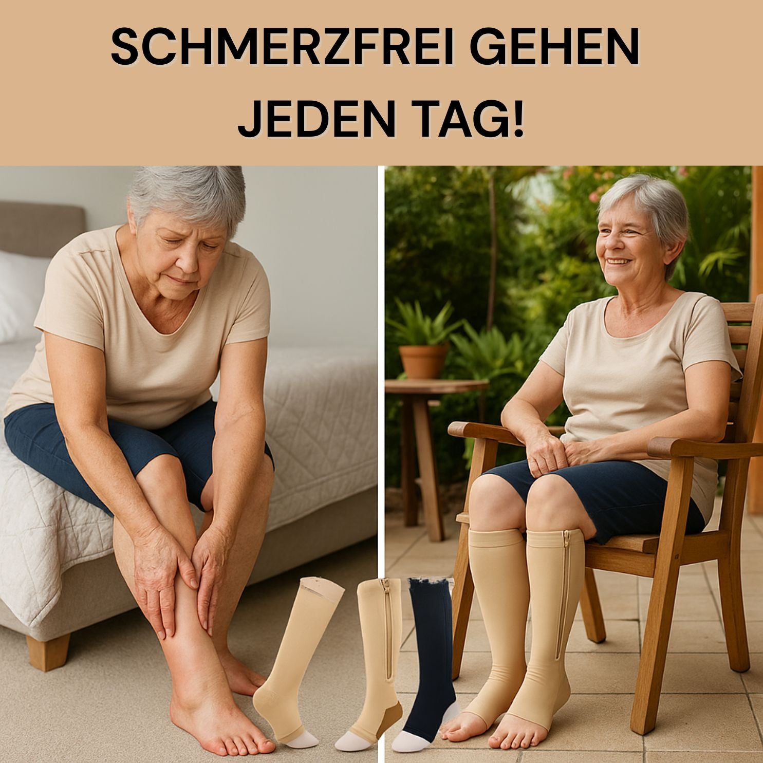 popyy® Kompressionsstrümpfe mit Reißverschluss und offene Zehen